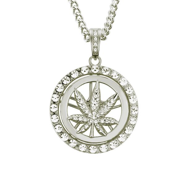 Hot selling hip-hop diamond maple leaf turntable necklace for men's rotatable pendant jewelry_ipsvogv.com