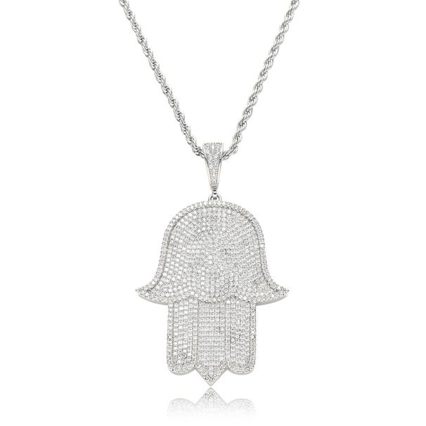 Unisex Hip Hop Hand Of Fatima Necklace Full Zircon Temperament Personality Fashion Pendant Necklace_ipsvogv.com