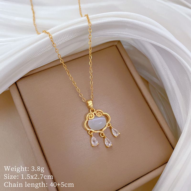 】 Cat 【 Eye Stone Lucky Lock Light Luxury Charm Gorgeous Full Diamond Necklace Women's Versatile Clavicle Titanium Steel 【 】_ipsvogv.com