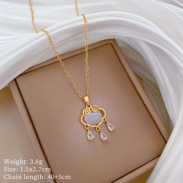 】 Cat 【 Eye Stone Lucky Lock Light Luxury Charm Gorgeous Full Diamond Necklace Women's Versatile Clavicle Titanium Steel 【 】_ipsvogv.com