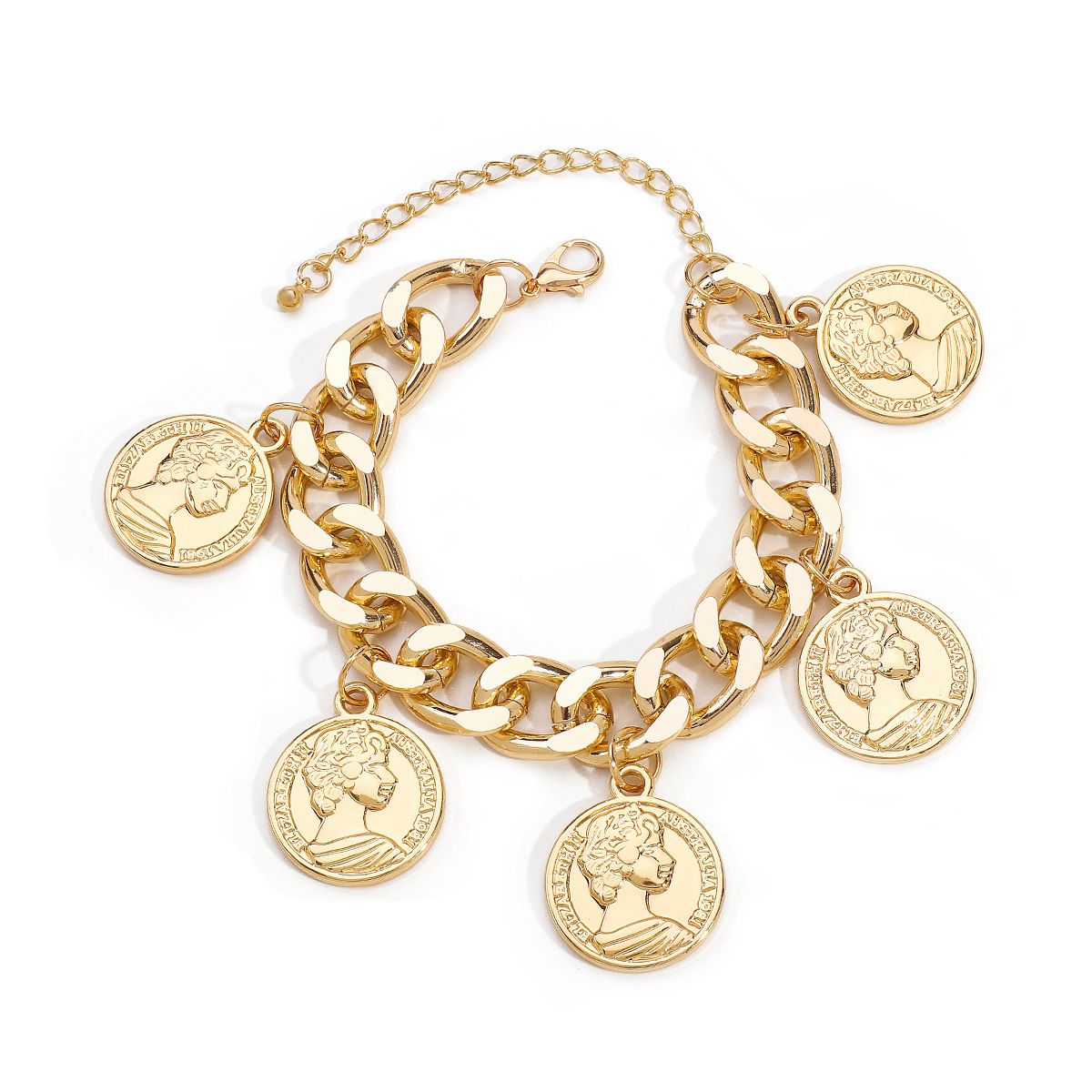 N12173 Jewelry Metal Coin Pendant Tassel Necklace Fashion Queen Image Collar Chain_ipsvogv.com