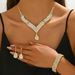 Wedding Jewelry Set Necklace Earrings Bracelet Ring Luxury Rhinestone Bridal Chain_ipsvogv.com