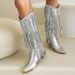 Women's Shoes autumn and winter tassel sequined western boots pointed toe thick heel high heel long tube mirrored patent leather women's boots_ipsvogv.com