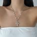 Temperament Pearl Cross Pendant Necklace, Women's Simple Ins Style Metal Chain Collarbone Necklace_ipsvogv.com