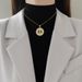 Fashion Gold Color Stainless Steel Chain Necklaces Clear Inlay Round Cross Virgin Mary Pendant Necklaces_ipsvogv.com
