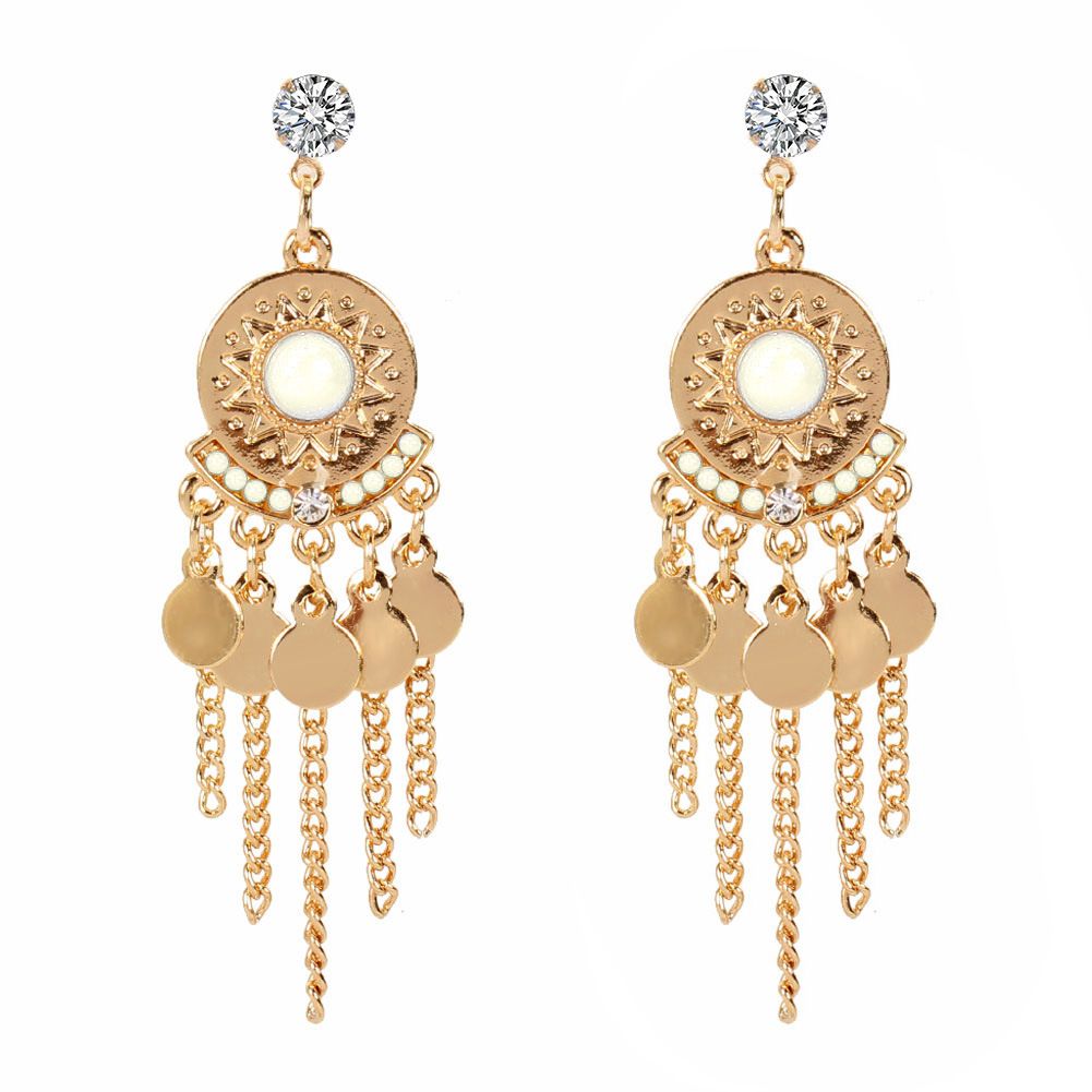Ethnic style female water drop tassel earrings, bohemian crescent shaped earrings F6120_ipsvogv.com
