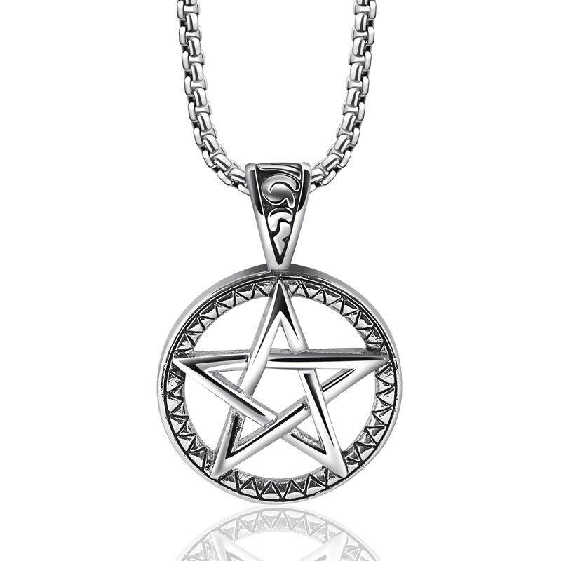 Men's Jewelry Five Pointed Star Titanium Steel Necklace Stainless Steel Pendant Does Not Fade Jewelry Hip Hop Niche Retro Trend_ipsvogv.com