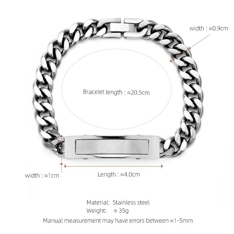 Stainless Jewelry Curved Tag Men's Personalized Hip-Hop Titanium Steel Bracelet Customizable DIY Engraving_ipsvogv.com