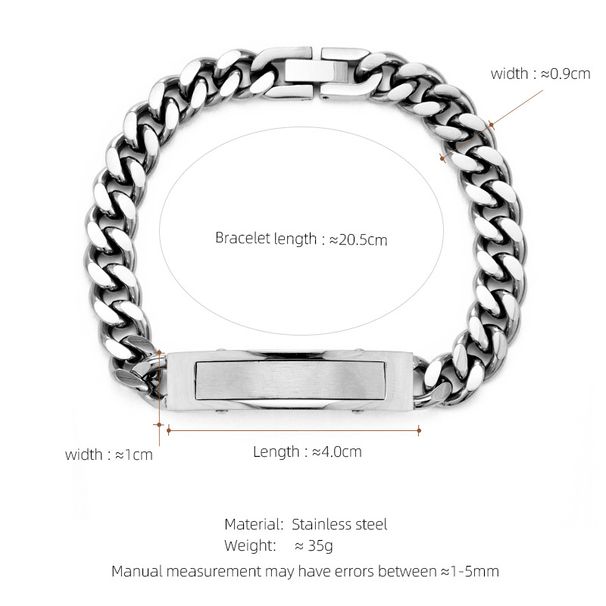 Stainless Jewelry Curved Tag Men's Personalized Hip-Hop Titanium Steel Bracelet Customizable DIY Engraving_ipsvogv.com