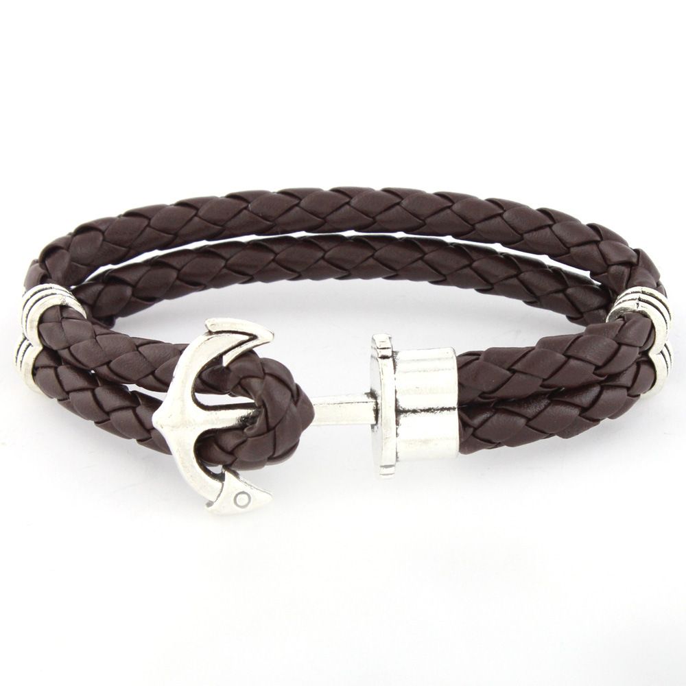 Beaded Snake Pattern Anchor Hip-Hop Personality Genuine Leather Men's Bracelet High-End Jewelry Accessories_ipsvogv.com