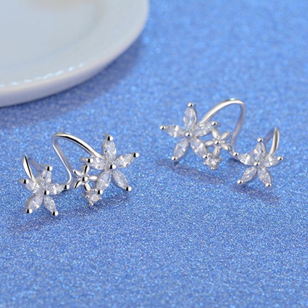 Cao Shi Sweet Cool Lady Flower Curved Earclip Fashion Versatile Zircon Earrings New Style Women's Earrings_ipsvogv.com