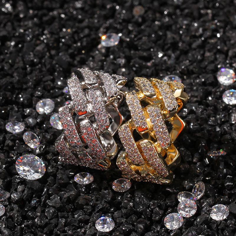 New Micro Inlaid Zircon Men's 2-row Diamond Electroplated Genuine Gold Hip-hop Cuban Ring Jewelry_ipsvogv.com