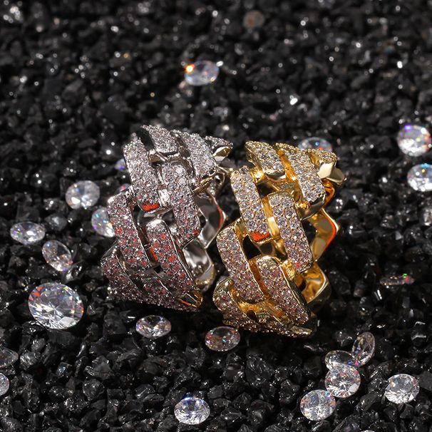 New Micro Inlaid Zircon Men's 2-row Diamond Electroplated Genuine Gold Hip-hop Cuban Ring Jewelry_ipsvogv.com