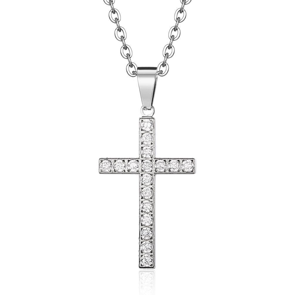 Men And Women's Jewelry Titanium Steel Cross Necklace Inlaid With Diamonds Simple Neutral Style Trendy Wear Personalized Accessories_ipsvogv.com