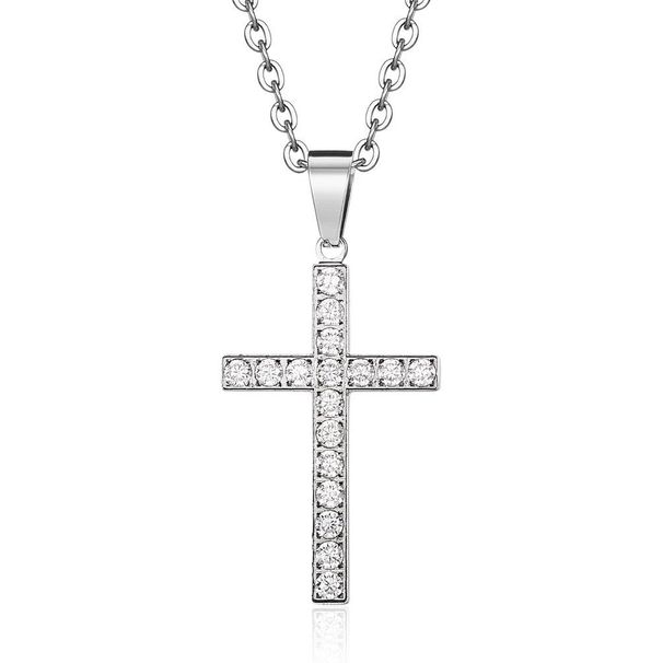 Men And Women's Jewelry Titanium Steel Cross Necklace Inlaid With Diamonds Simple Neutral Style Trendy Wear Personalized Accessories_ipsvogv.com