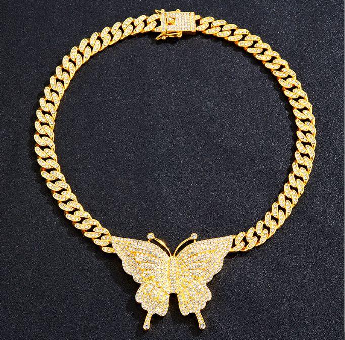 Dia Butterfly Pendant New Cuban Chain Personality Niche Women's Necklace Accessories_ipsvogv.com