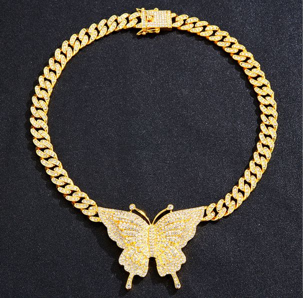 Dia Butterfly Pendant New Cuban Chain Personality Niche Women's Necklace Accessories_ipsvogv.com
