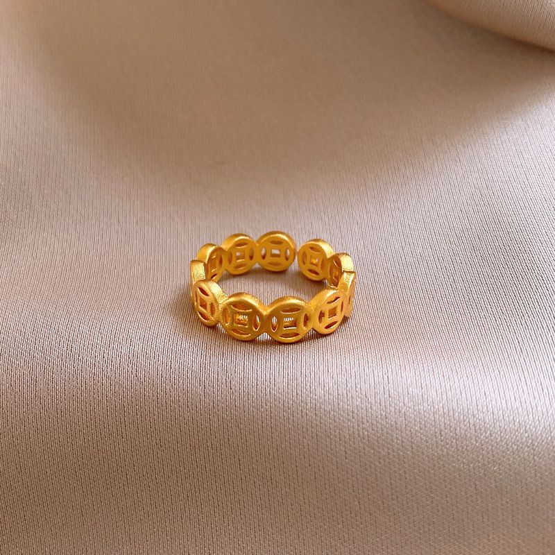Real Electroplating Ancient Method Gold Fortune Character Copper Coin Ring Women, Light Luxury High-end Feeling Index_ipsvogv.com