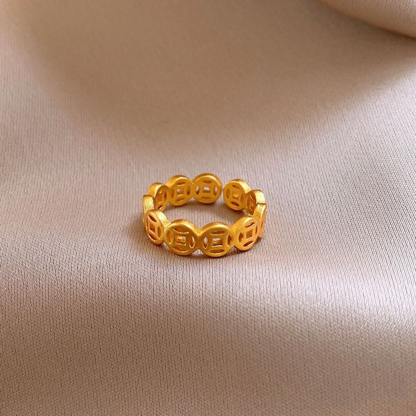 Real Electroplating Ancient Method Gold Fortune Character Copper Coin Ring Women, Light Luxury High-end Feeling Index_ipsvogv.com