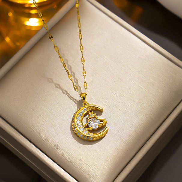 Western Empress Dowager Vivian Double Brand Full Diamond Zircon Moon Saturn Necklace ins Light Luxury Small Group_ipsvogv.com