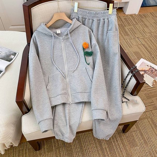 Women's Clothing Women Autumn and Winter Thin Hooded Cardigan Sports Two piece Suit Large Size Women's Suit_ipsvogv.com