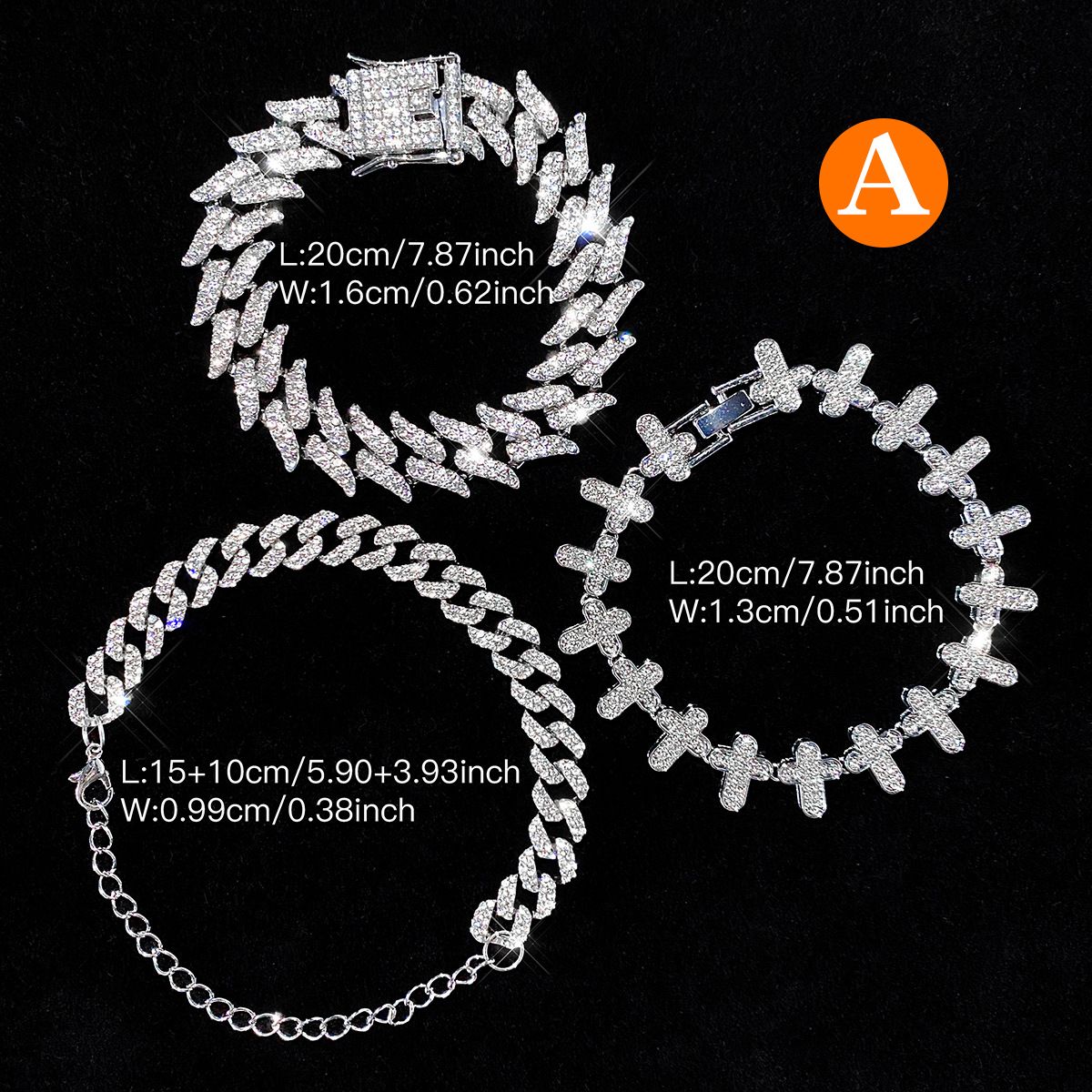 Exaggerated Personality Men's Hip-Hop Infinite Cross Chain Silver Cuban Bracelet Set_ipsvogv.com