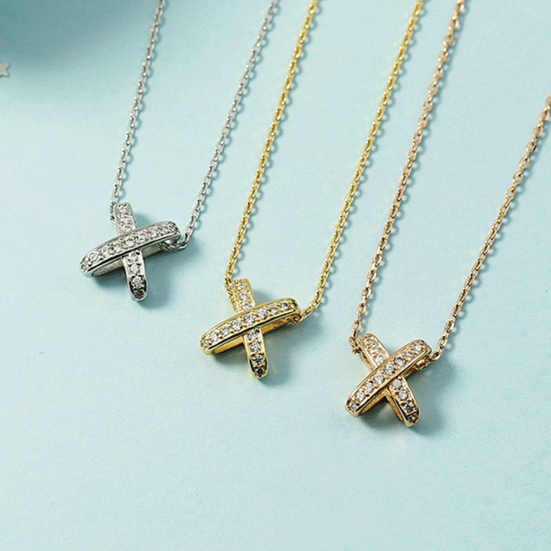 Full Diamond Three-dimensional Cross Letter Collarbone Necklace For Women's Fashion X Versatile Niche Design Style,_ipsvogv.com