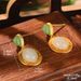 Ancient Style New Chinese Style Floral Tassel Pearl Earrings Hanfu Accessories Earrings Hetian Jade Green Agate Temperament Ear Hooks_ipsvogv.com