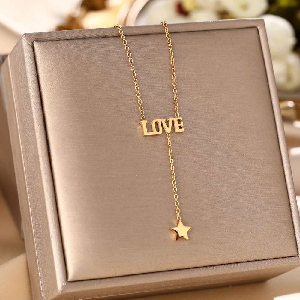 Titanium Steel Necklace Women's Love Letter Tassel Star Valentine's Da Ins Stle Collarbone Chain Personalized_ipsvogv.com