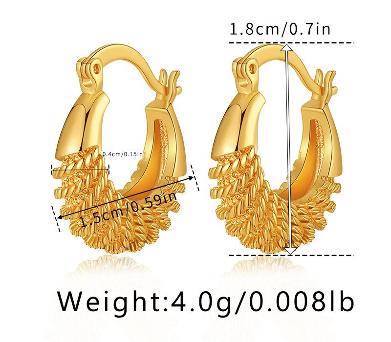 Heavy metal texture, high grade earrings, grainy design, K real gold plated oval copper tube retro earrings_ipsvogv.com