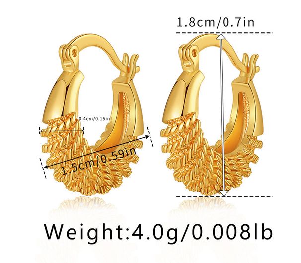 Heavy metal texture, high grade earrings, grainy design, K real gold plated oval copper tube retro earrings_ipsvogv.com