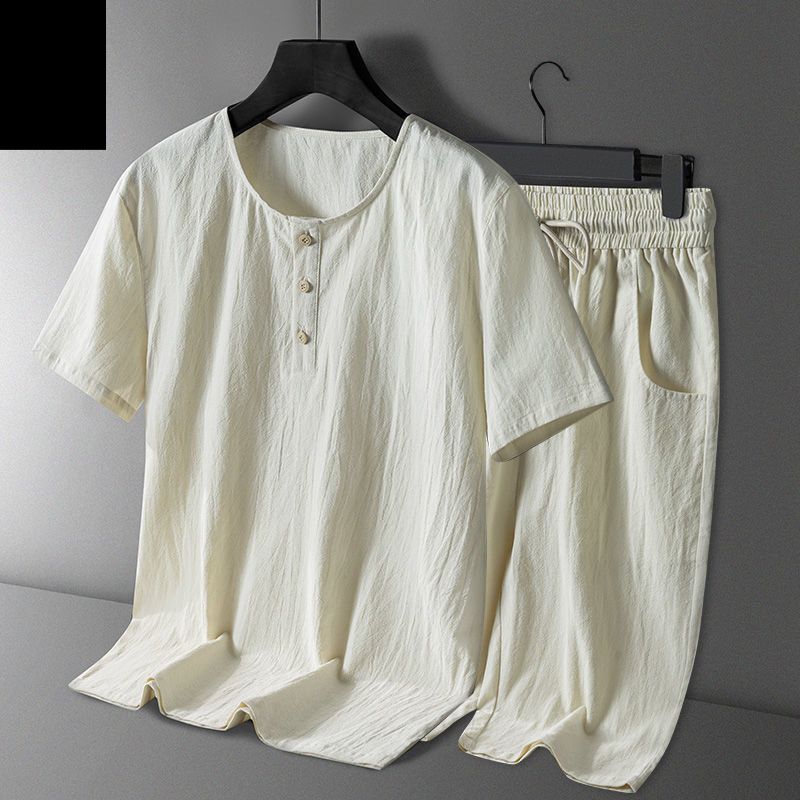 men's clothing Summer Suit Tang Suit Middle-aged and Elderly Summer Suit Men's Chinese Style Cotton and Linen Short Sleeve Shorts Hanfu Retro Suit_ipsvogv.com