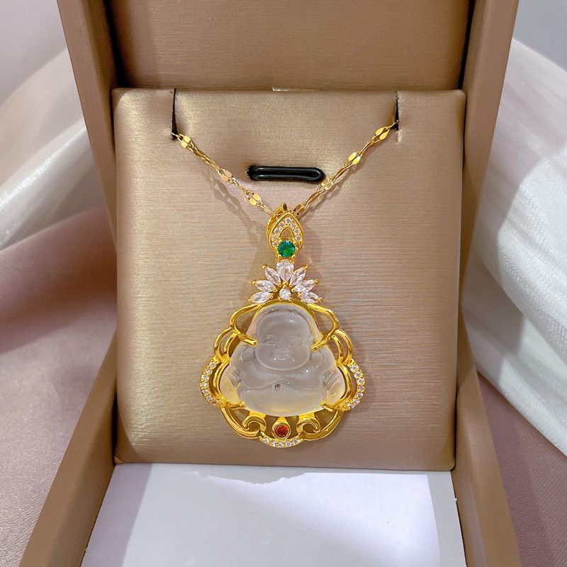 【 Titanium Steel 】 Luxury Micro Inlaid True Gold Lotus Tathagata Buddha Necklace For Women, New Clavicle Chain, Light_ipsvogv.com