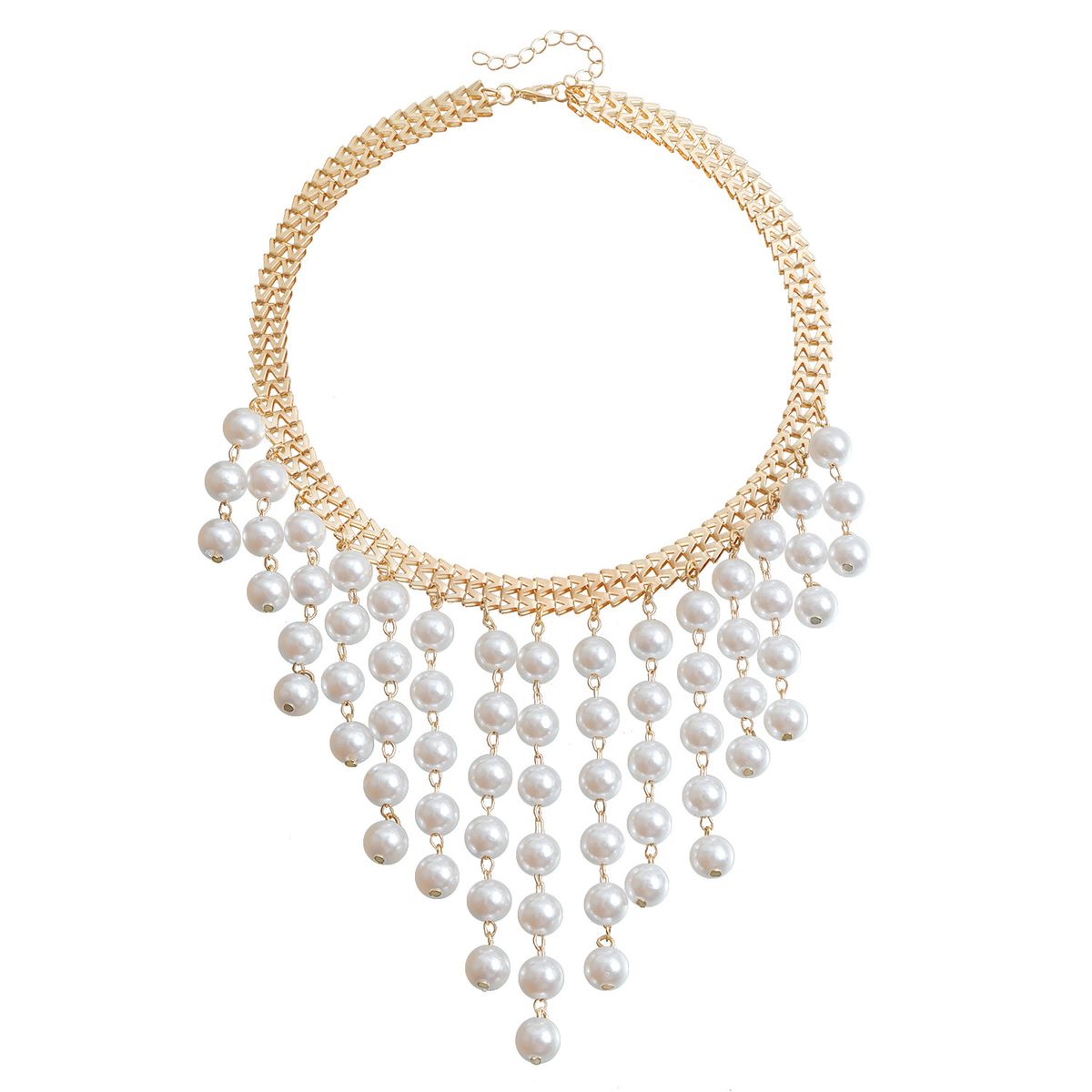 Multi layer long pearl tassel necklace trendy personality letter exaggerated sweater chain clavicle chain_ipsvogv.com
