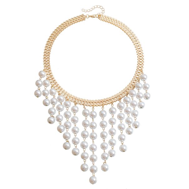 Multi layer long pearl tassel necklace trendy personality letter exaggerated sweater chain clavicle chain_ipsvogv.com