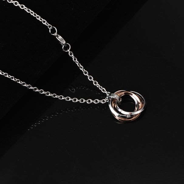 Women's Jewelry Personality Simple Stainless Steel Three Ring Pendant Titanium Steel Interlocking Diamond Couple Necklace Hip Hop Accessories_ipsvogv.com