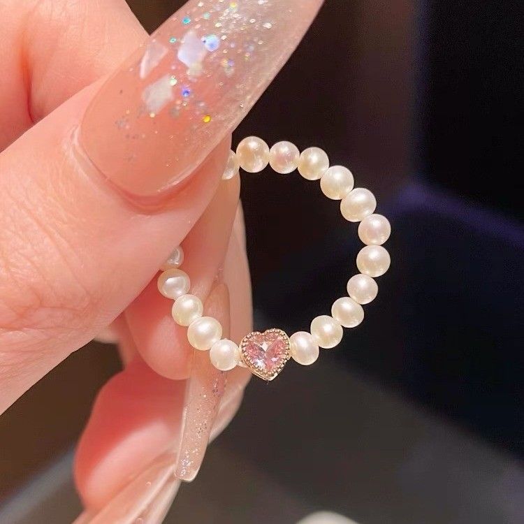 2024 New Pink Love Zircon Pearl Escape Princess, Niche Index Finger Ring, Design Sense, Best Friend Tail Ring_ipsvogv.com