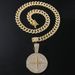 Full Diamond Alloy Cross Star Pendant Hip Hop Cuban Necklace Trendy Rap Disc Collar Chain_ipsvogv.com