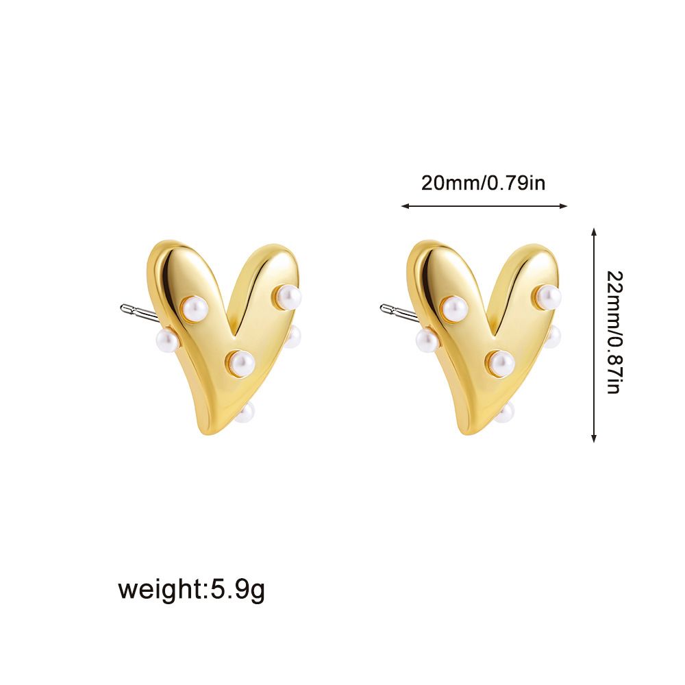 French Design Sense Fashion Trend Internet Celebrity Temperament Easy To Match Earrings Fashionable Geometric Metal Heart Pearl Earrings For Women_ipsvogv.com