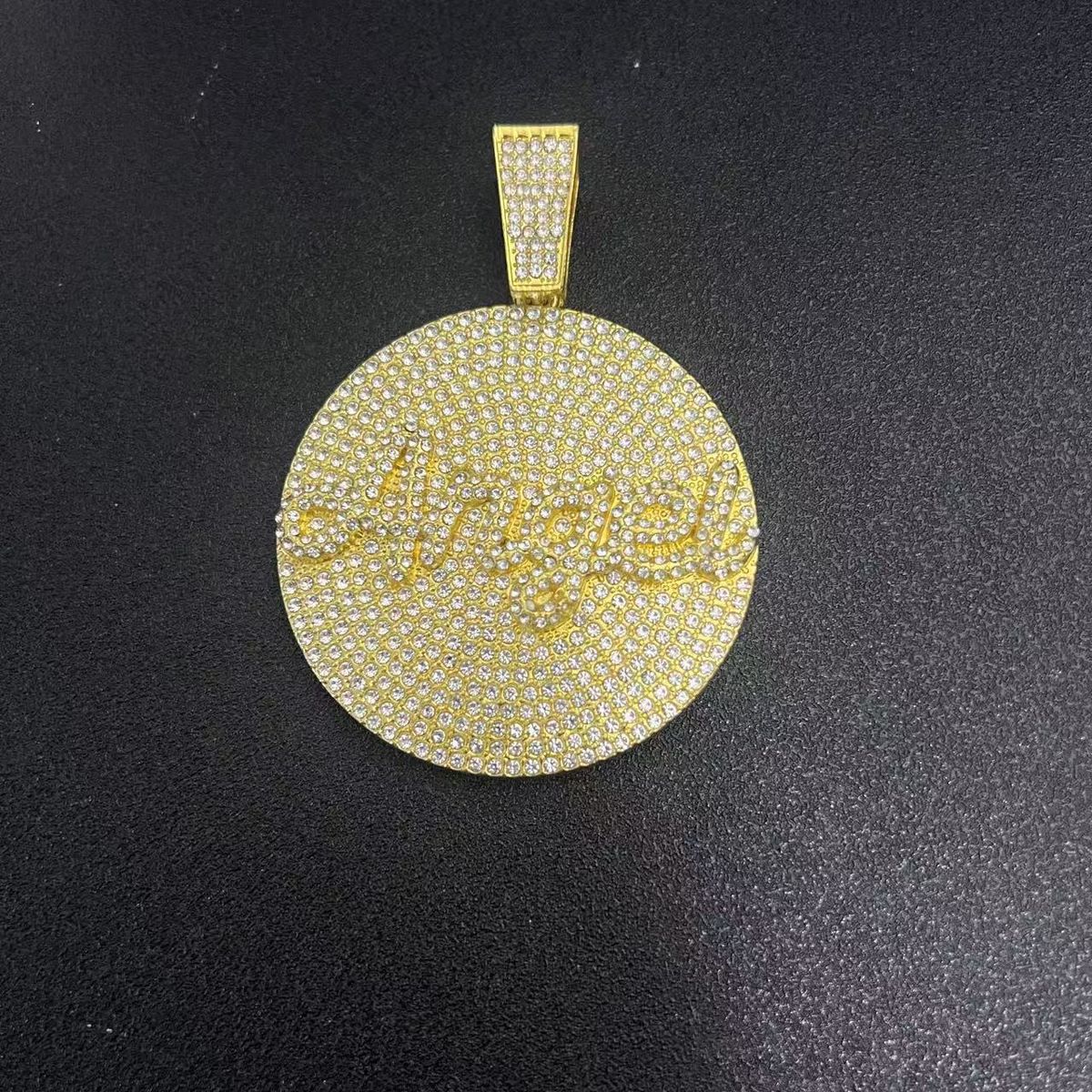New Round Alloy Pendant Cuban Chain Hip-Hop Style English Letter Angel Necklace_ipsvogv.com