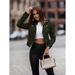 Women's Clothing popular zipper short jacket diagonal zipper buckskin top_ipsvogv.com