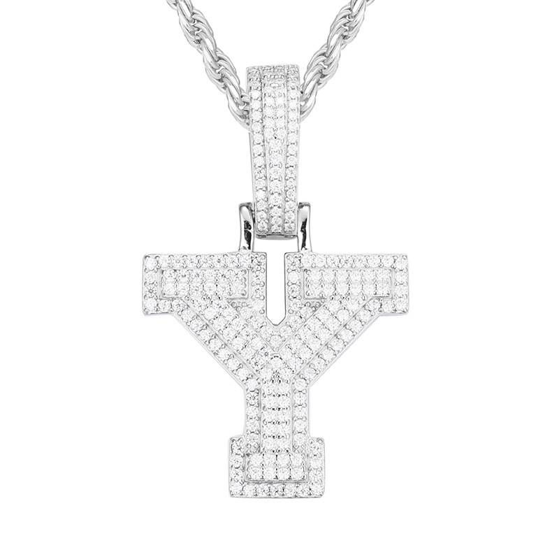 Men's Jewelry S925 Silver Inlaid Moissanite Pendant Solid 26 Letters Pendant Trend Hip Hop Accessories_ipsvogv.com