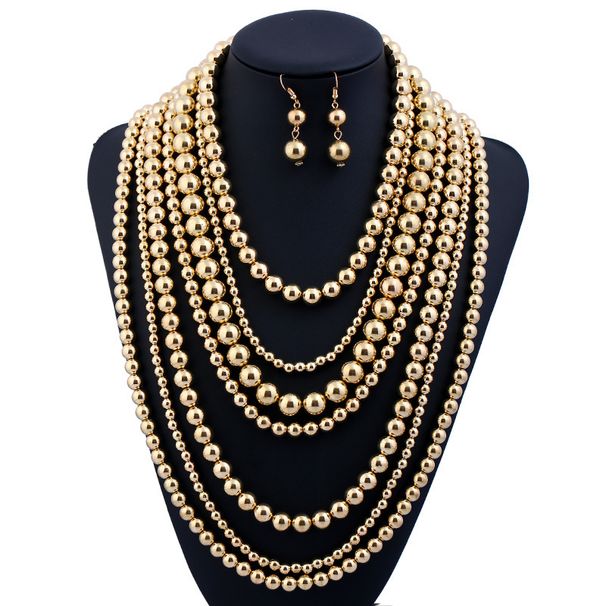 Fashionable And Exaggerated Multi Layered Gold CCB Bead Necklace For Women_ipsvogv.com