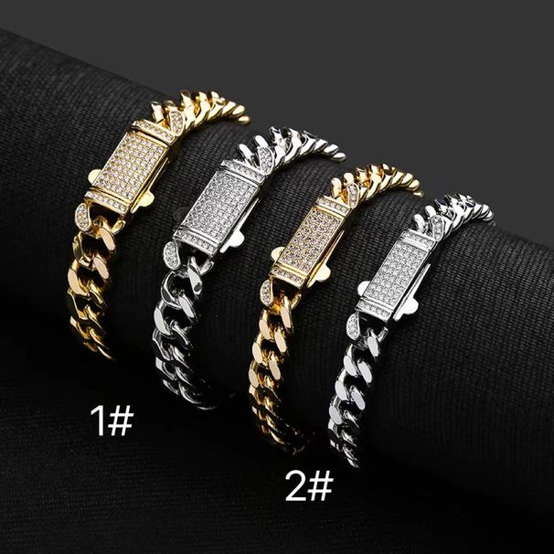 Men's Jewelry Copper Inlaid Zircon Color Preserving Cuban Chain Bracelet Hip Hop Men's Bracelet Spring Buckle Round Grinding Encryption Couple Jewelry_ipsvogv.com
