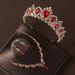 Crown headdress three piece set high end atmospheric red diamond birthday crown necklace earrings bride wedding dress evening dress jewelry_ipsvogv.com