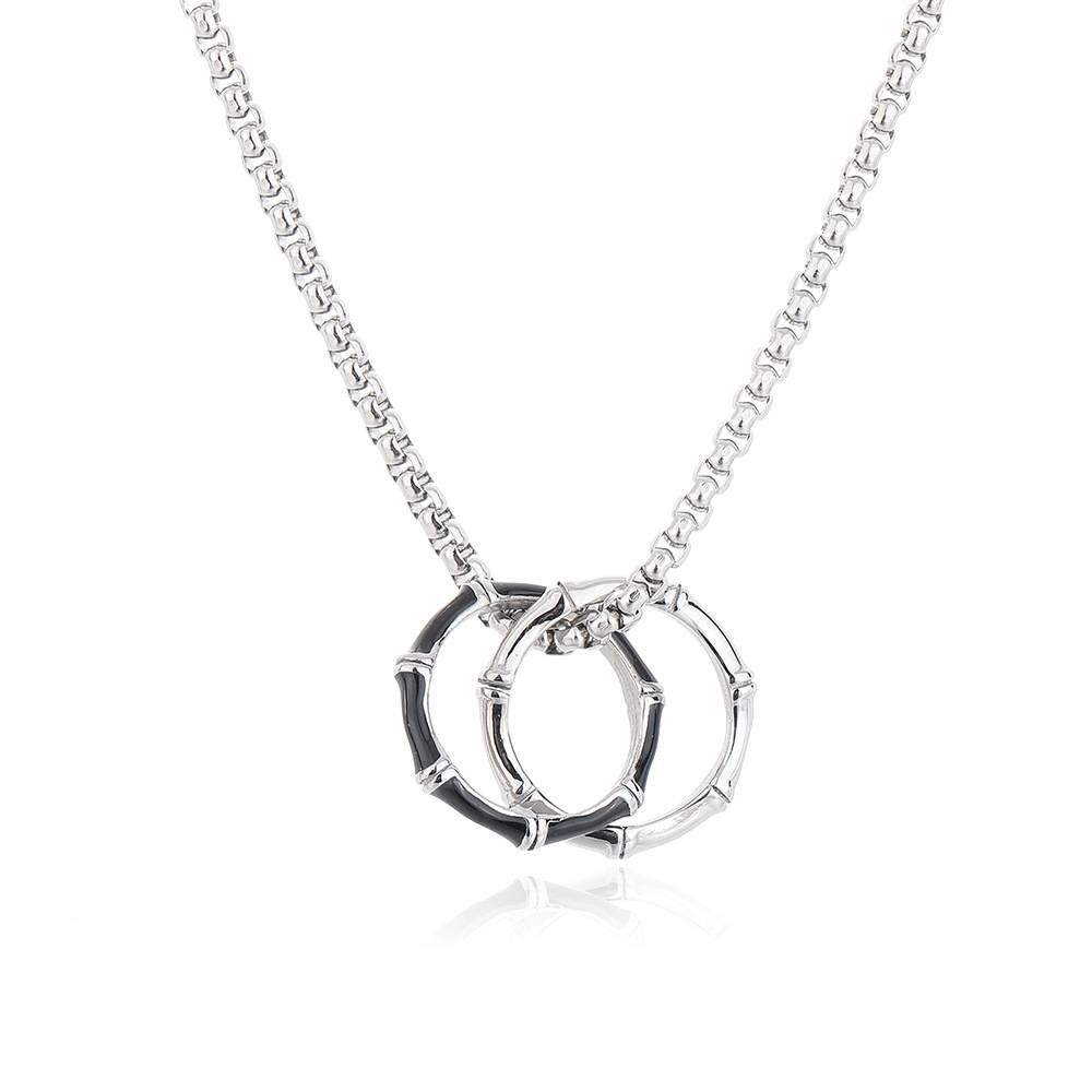 New double ring bamboo pendant trend necklace high end men's niche sweater chain clavicle chain national trend ins style_ipsvogv.com