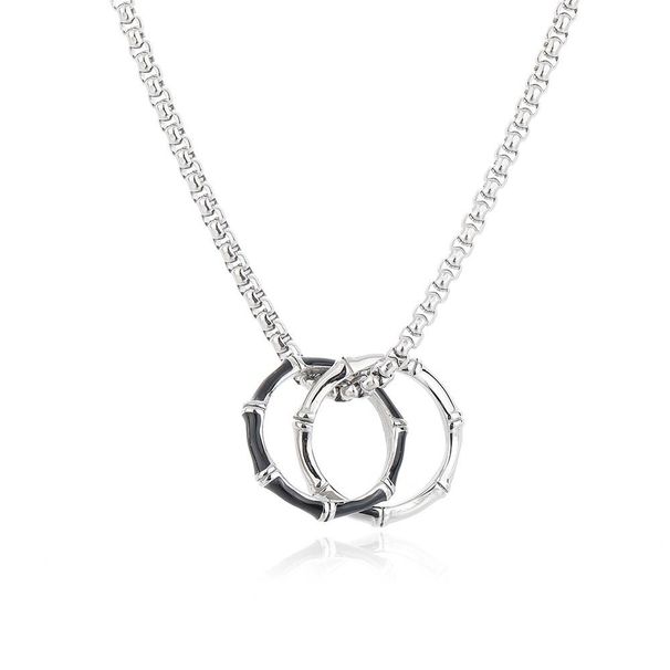 New double ring bamboo pendant trend necklace high end men's niche sweater chain clavicle chain national trend ins style_ipsvogv.com