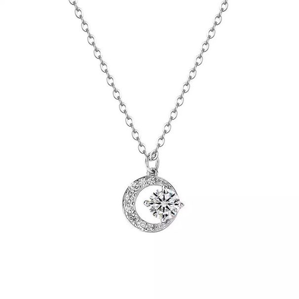 Moon necklace, pure for women, simple versatile, high-end and elegant, collarbone chain, light luxury silver jewelry_ipsvogv.com