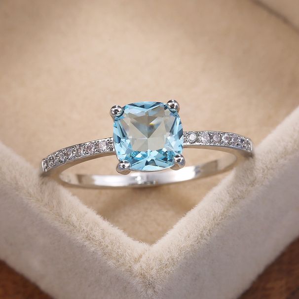 Cao Shi Jewelry Micro Set Zircon Blue Square Diamond For Women's Simple Engagement Ring_ipsvogv.com