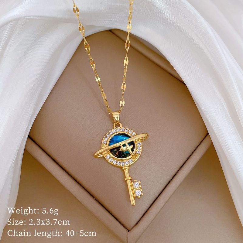 【 】 Key Starry Sky Light Luxury Charm Gorgeous Full Diamond Necklace Women's Versatile Clavicle Titanium Steel Chain_ipsvogv.com